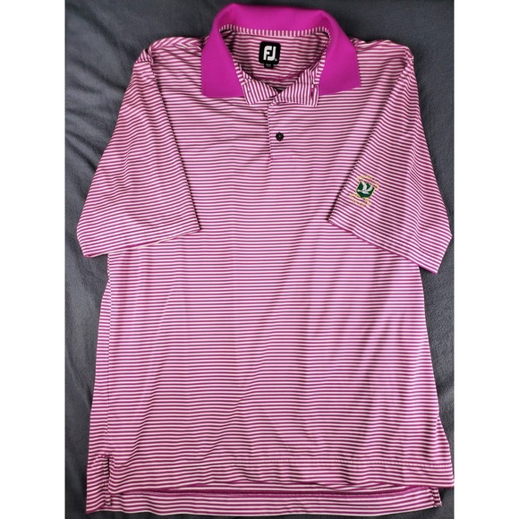 FootJoy  Polo Shirt Mens XL White Purple  Striped Spring Lakes Golf Club Logo - Picture 4 of 8